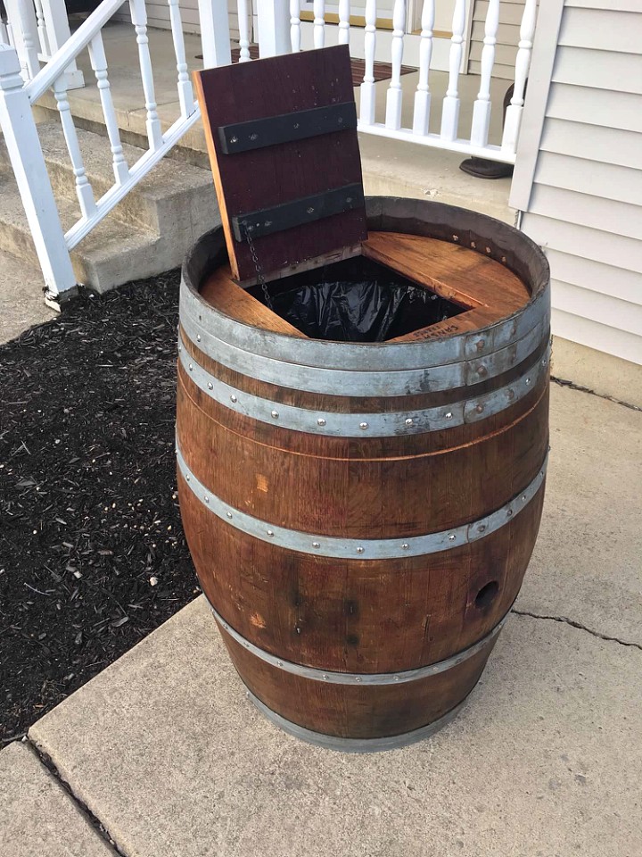 Wine Barrel Trash Can Holder